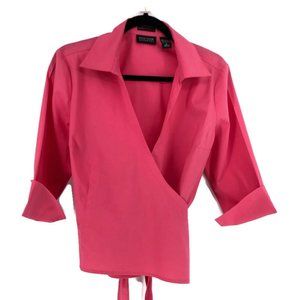New York & Co Pink Cotton Blend Wrap Top L